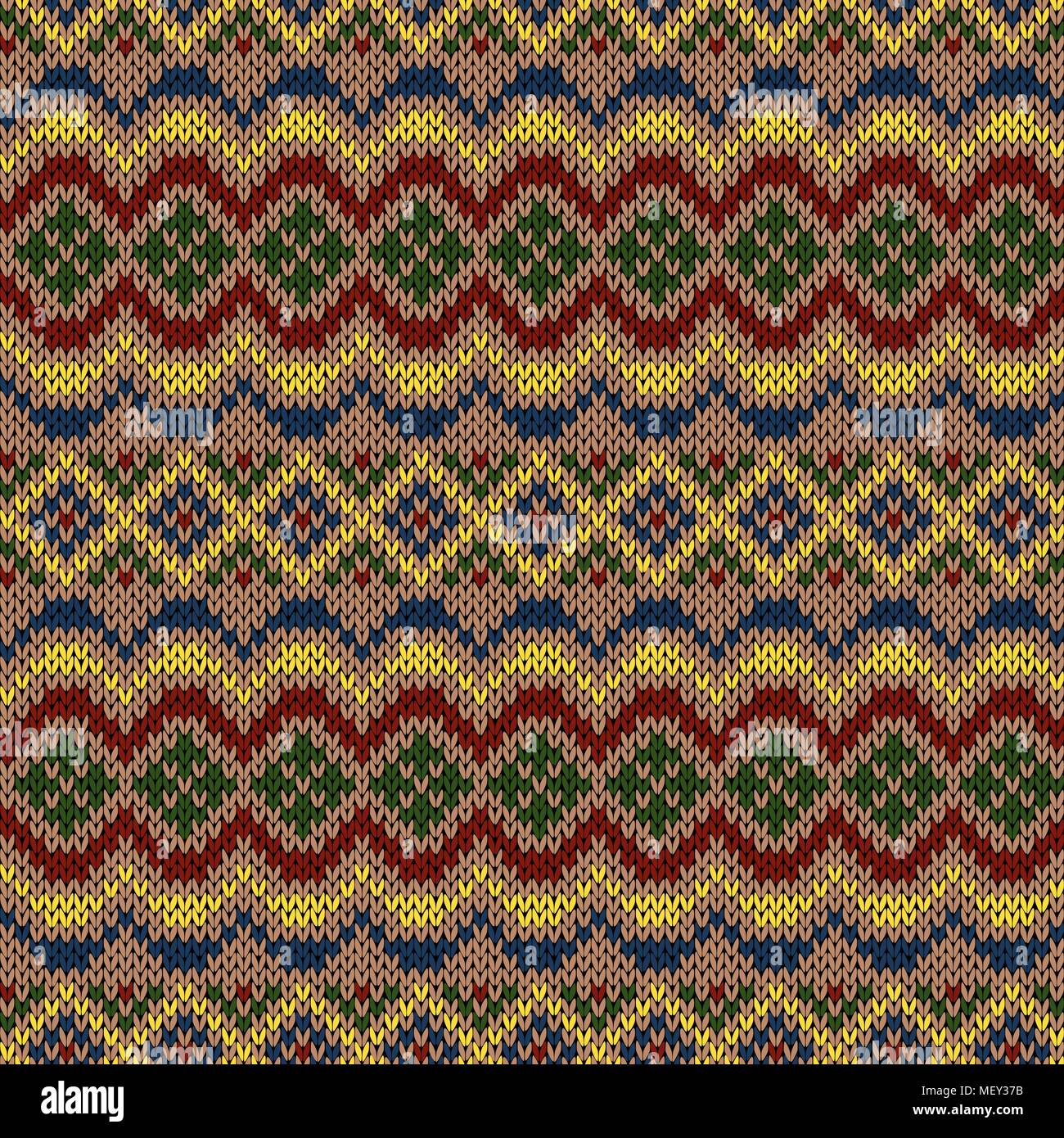 Multicolor ethnischen motley Hintergrund in Rot, Gelb, Grün, Beige und blau Farben, nahtlose stricken vector Pattern als Stoff Textur Stock Vektor