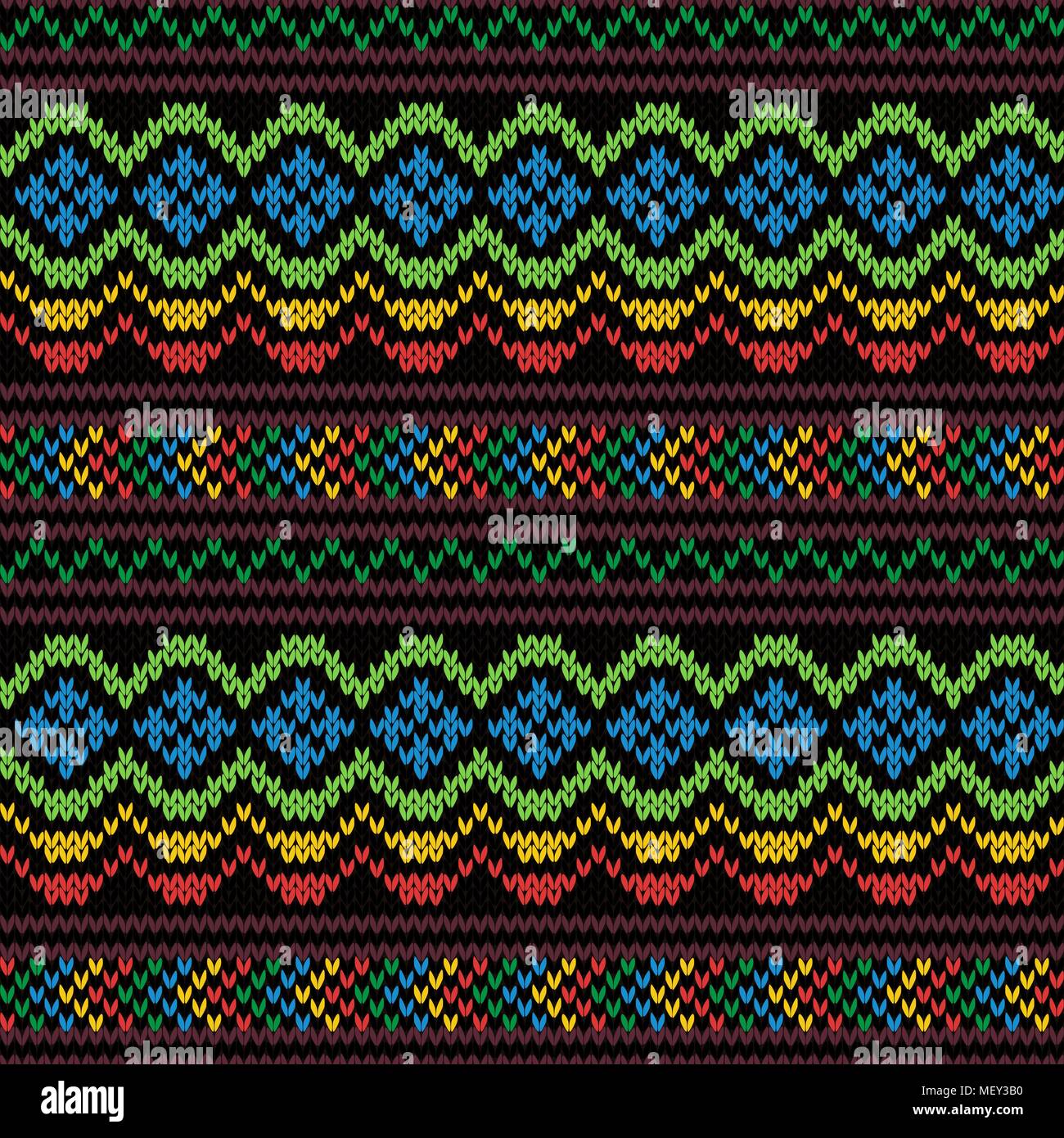 Ethnische Multicolor motley Hintergrund in Rot, Gelb, Grün, Braun, Blau und Magenta Farben, nahtlose stricken vector Pattern als Stoff Textur Stock Vektor