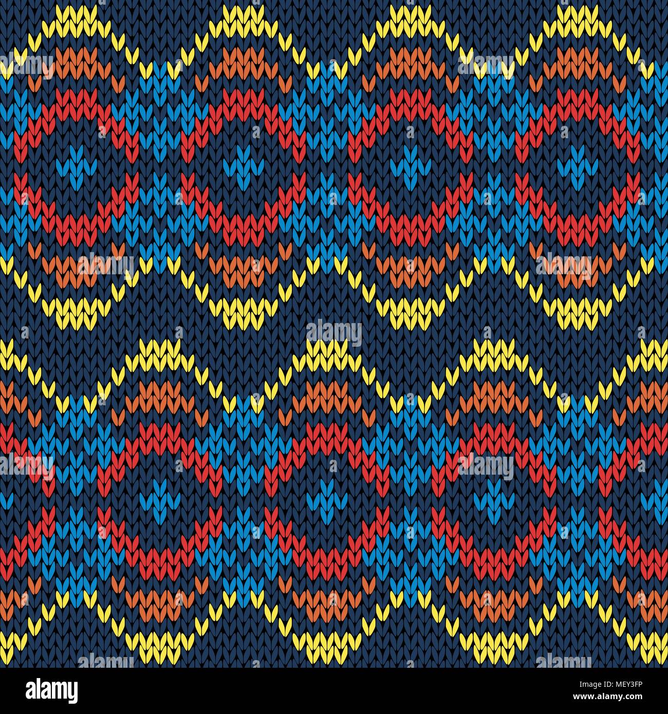 Ethnische motley Hintergrund in Rot, gelb, orange und blau Farben, nahtlose stricken vector Pattern als Stoff Textur Stock Vektor