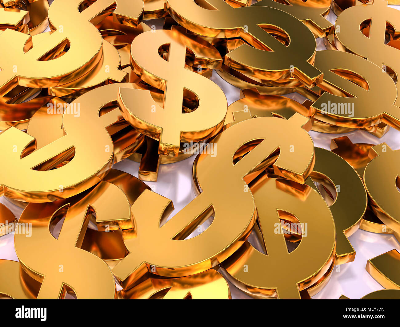 3D-Rendering der Stapel der goldenen USD Währungssymbole Stockfoto
