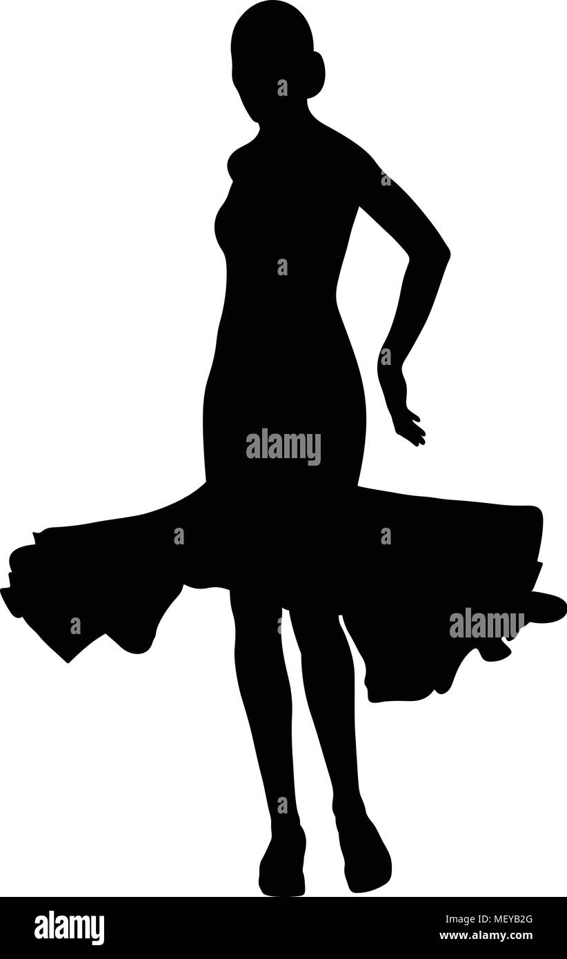 Zurück Frau Tänzer im Ballkleid schwarze Silhouette Stock Vektor