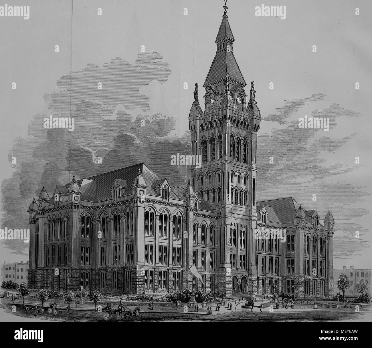 Gravur der Rathaus Gebäude, Buffalo, New York, 1876. Mit freundlicher Genehmigung Internet Archive. () Stockfoto