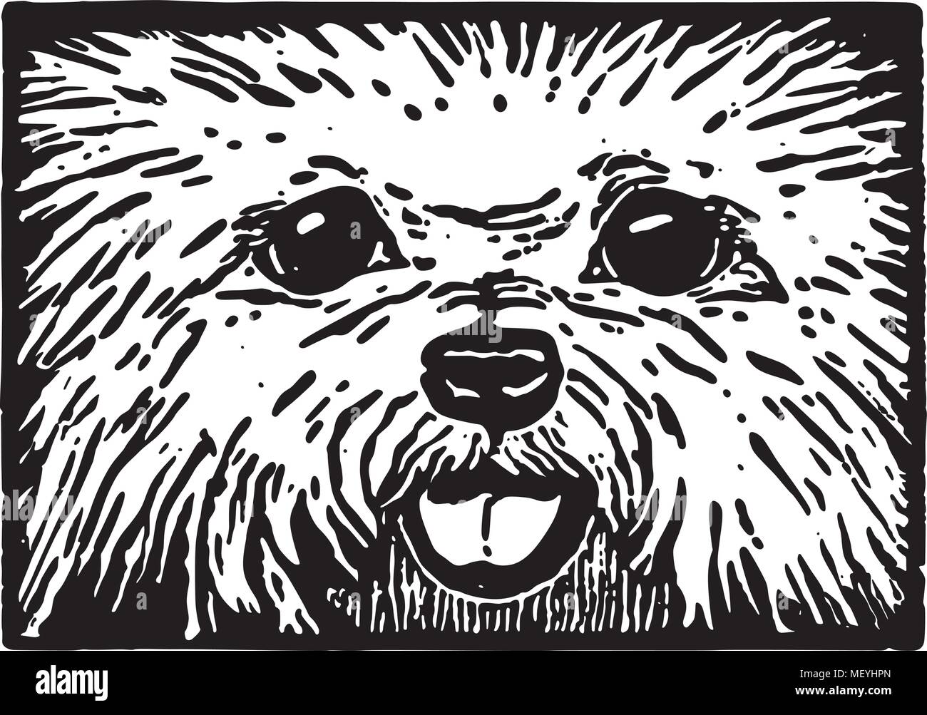 Furry Puppy Dog Face-Retro Ad Art Illustration Stock Vektor