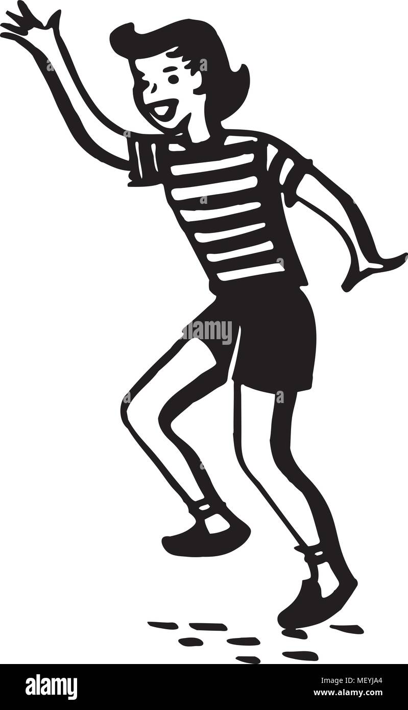 Mädchen winken - Retro Clipart Illustration Stock Vektor