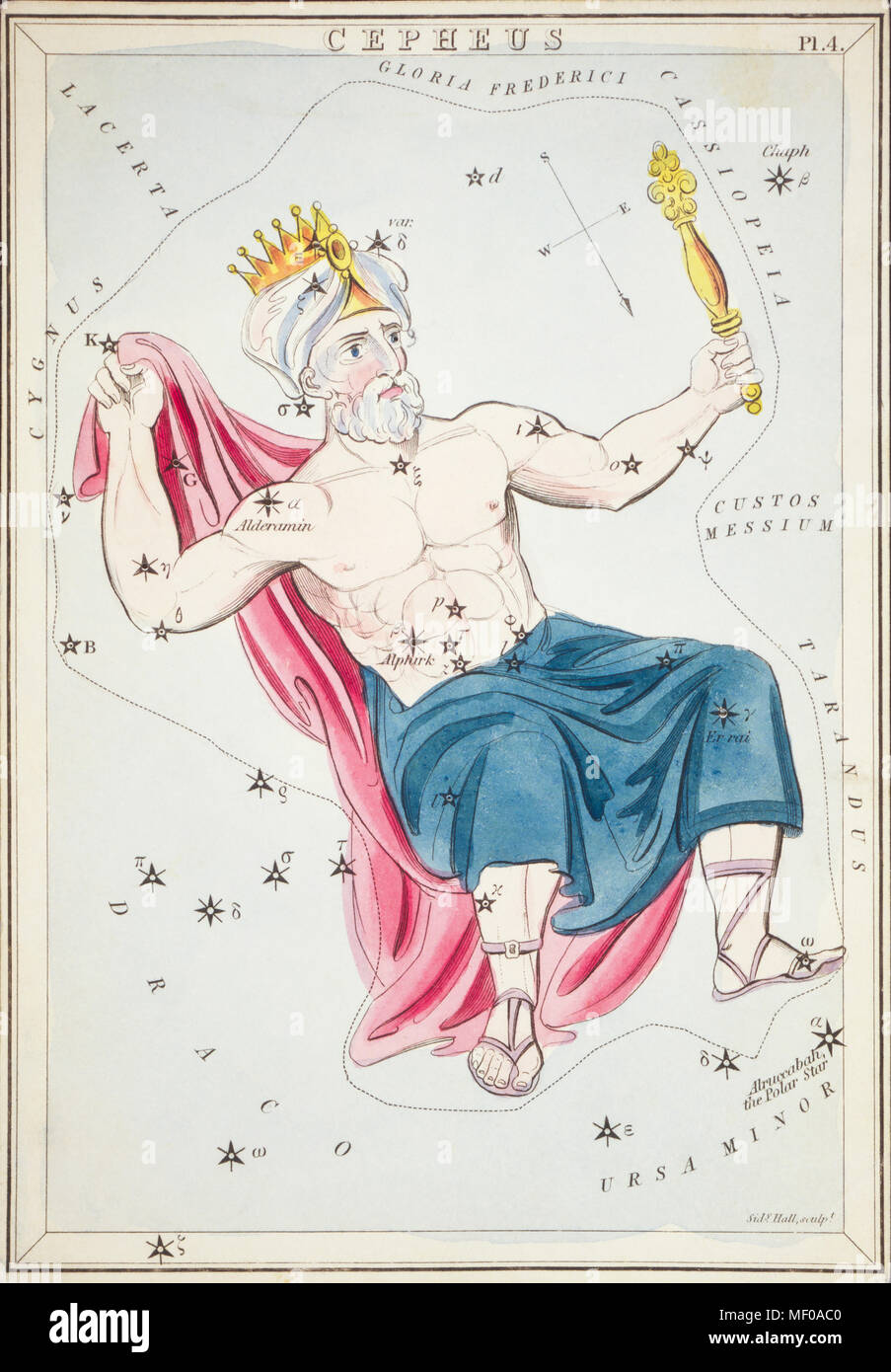Cepheus. Karte Nummer 4 von Urania's Mirror, oder einen Blick auf den Himmel, eines der 32 astronomischen Star Chart Karten von Sidney Hall graviert und publshed 1824. Stockfoto