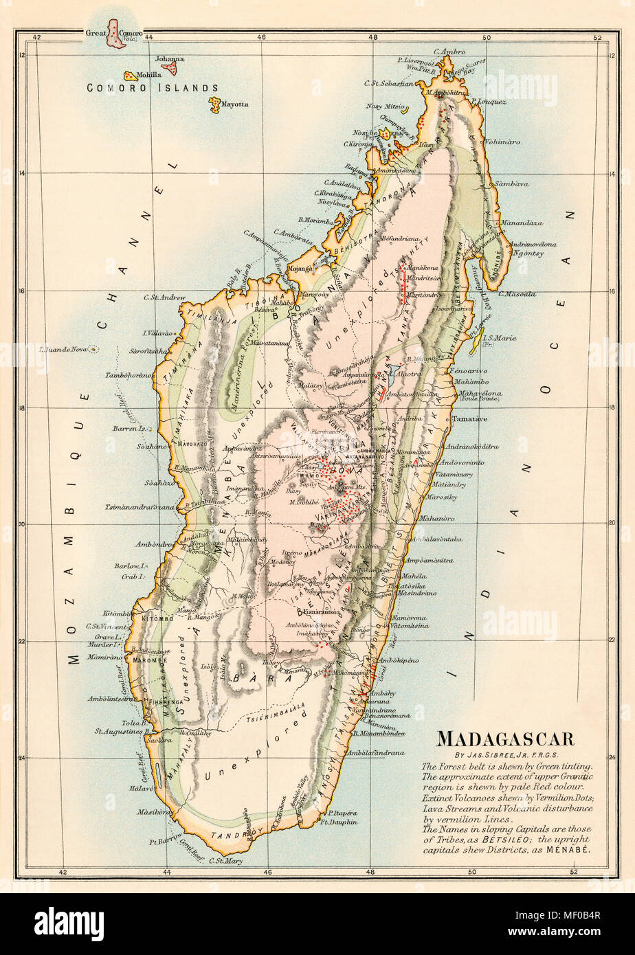 Karte von Madagaskar, 1870. Gedruckte farbige Lithographie Stockfoto
