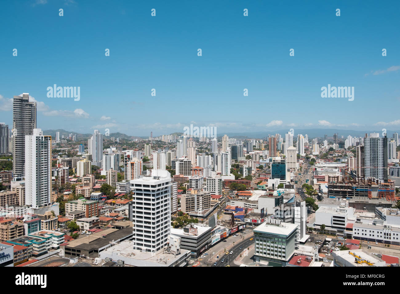 Panama City, Panama - März 2018: Luftbild Skyline von Panama City. Stockfoto