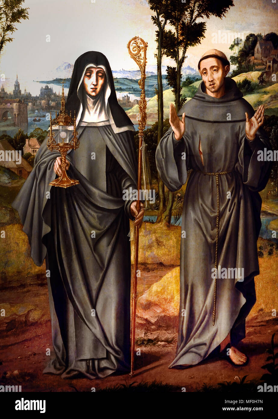 San Francisco e Santa Clara (der Heilige Franz von Assisi und der hl. Klara von Assisi) Mestre Desconhecido - Unbekannter Meister des 16. Jahrhunderts in Italien. Portugal, Portugiesisch, Stockfoto