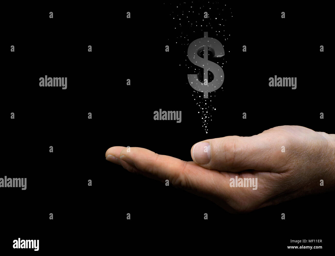 Hand mit schwimmenden Dollar-Symbol Stockfoto