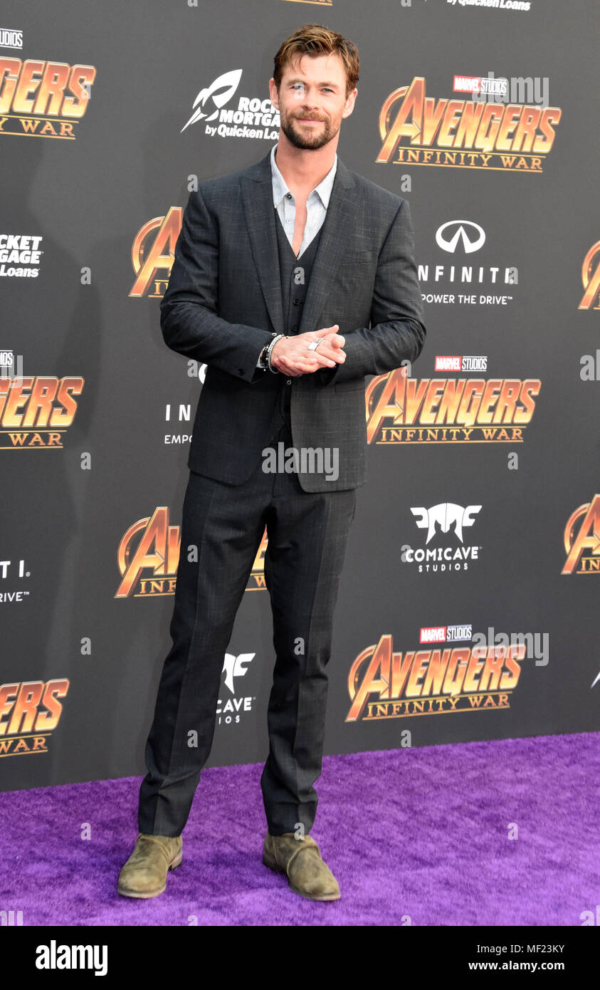 Los Angeles, Kalifornien, USA. 23. April 2018. Schauspieler Chris Hemsworth besucht die Weltpremiere von Disney und Wunder "Avengers: Infinity Krieg" am 23. April 2018 in Los Angeles, Kalifornien. Foto von Barry King/Alamy leben Nachrichten Stockfoto