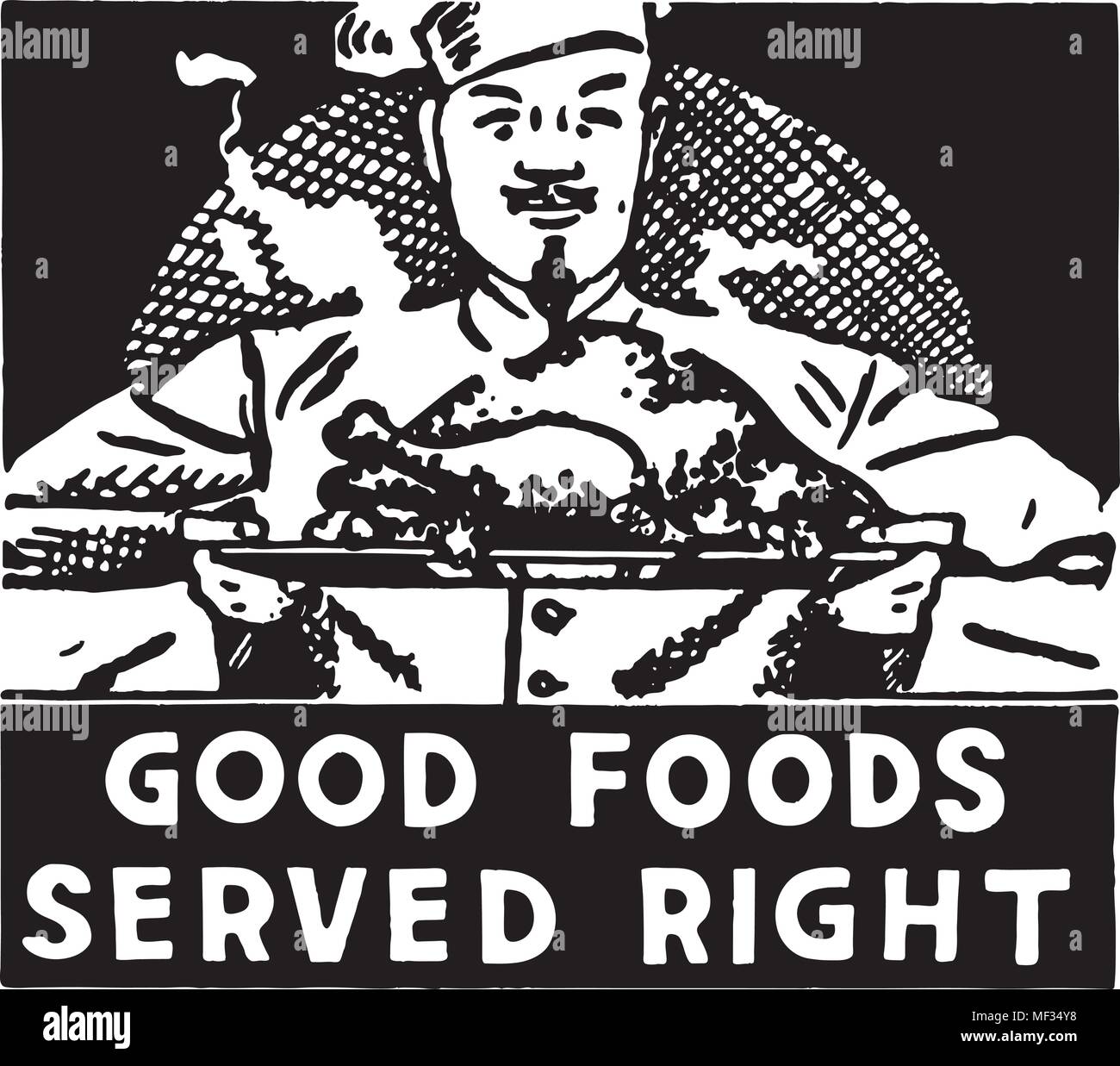 Gute Lebensmittel serviert Recht - Retro Ad Kunst Banner Stock Vektor