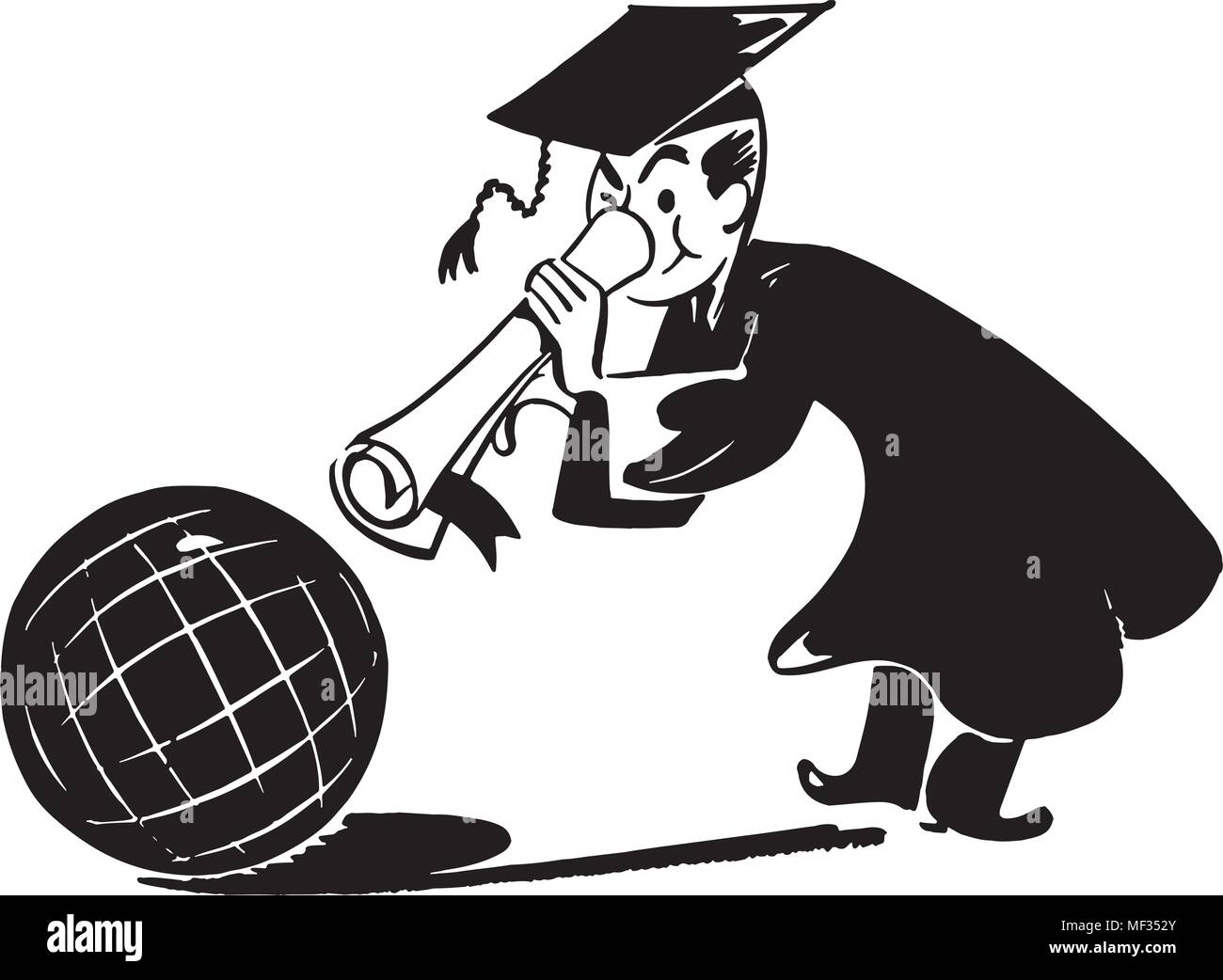 Grad mit Globus - Retro Clipart Illustration Stock Vektor
