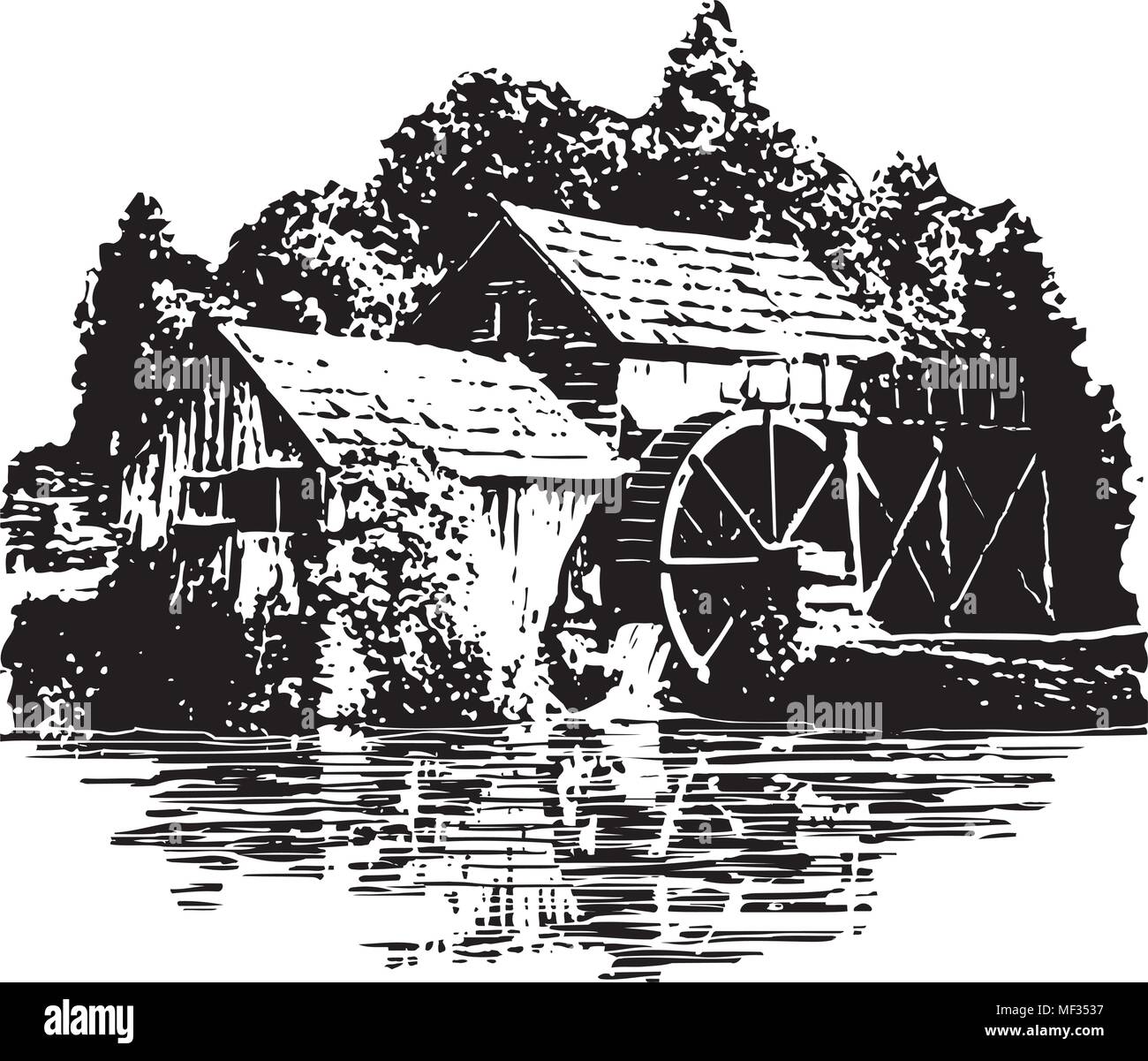 Grist Mill - Retro Clipart Illustration Stock Vektor