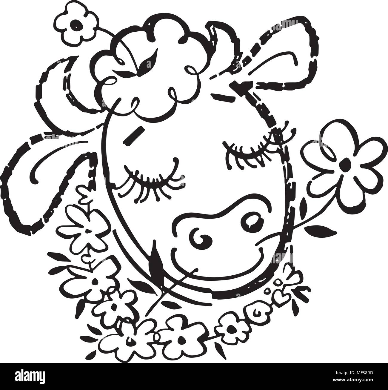 Happy Cow-Retro Clipart Illustration Stock Vektor