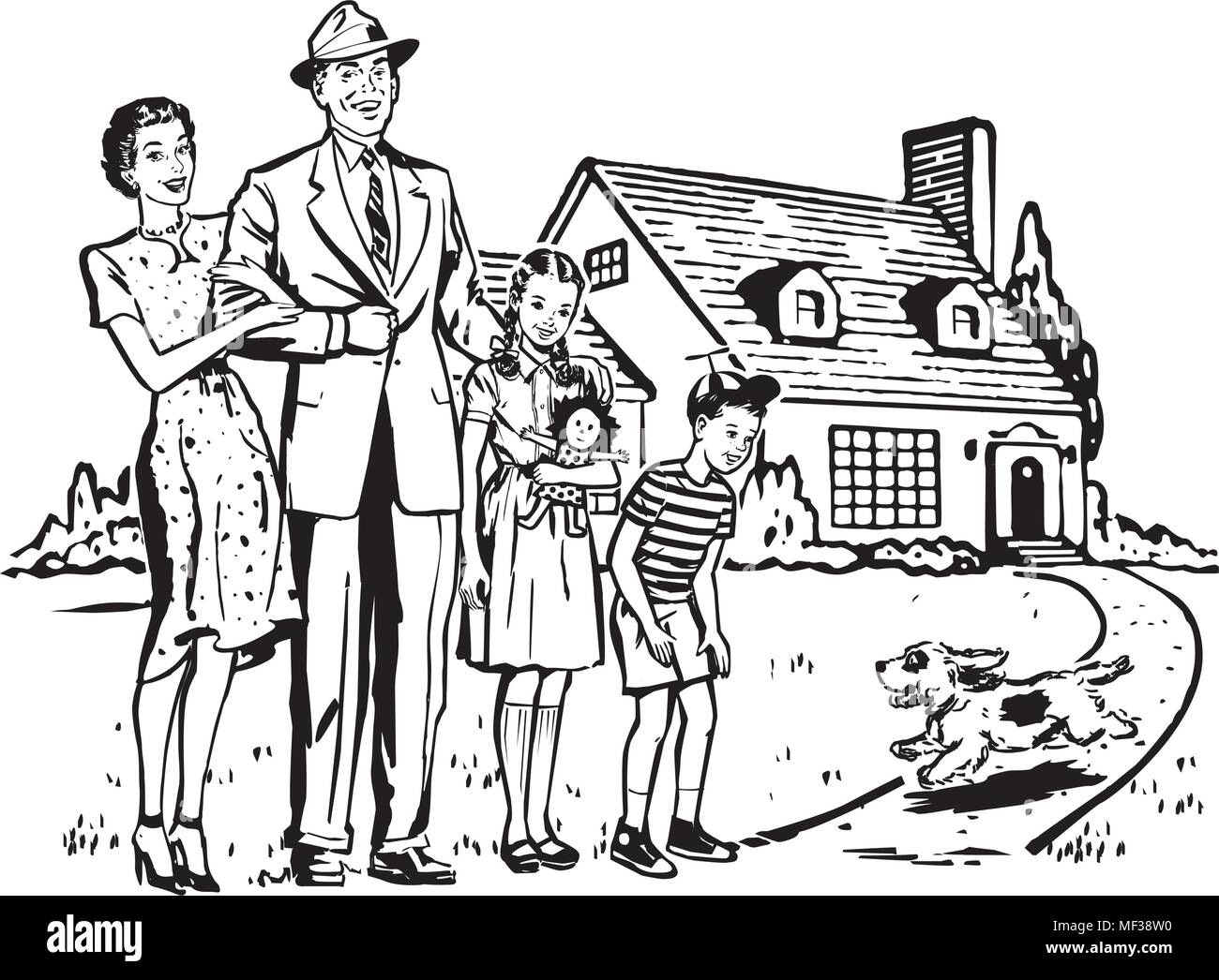 Happy Family - Retro Clipart Illustration Stock Vektor