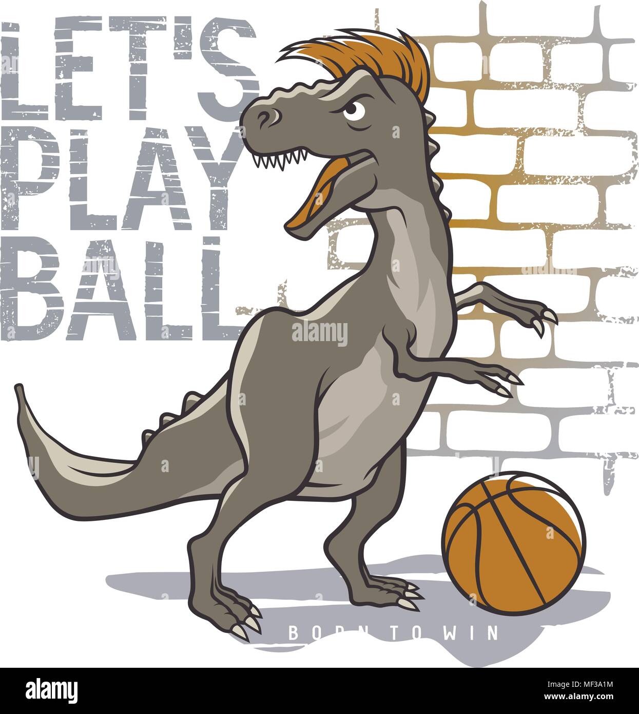 Dinosaurier Basketball spielen. Tyrannosaurus Vector Illustration. Sportliche T-Grafiken, t-shirt Graphic Design Stock Vektor