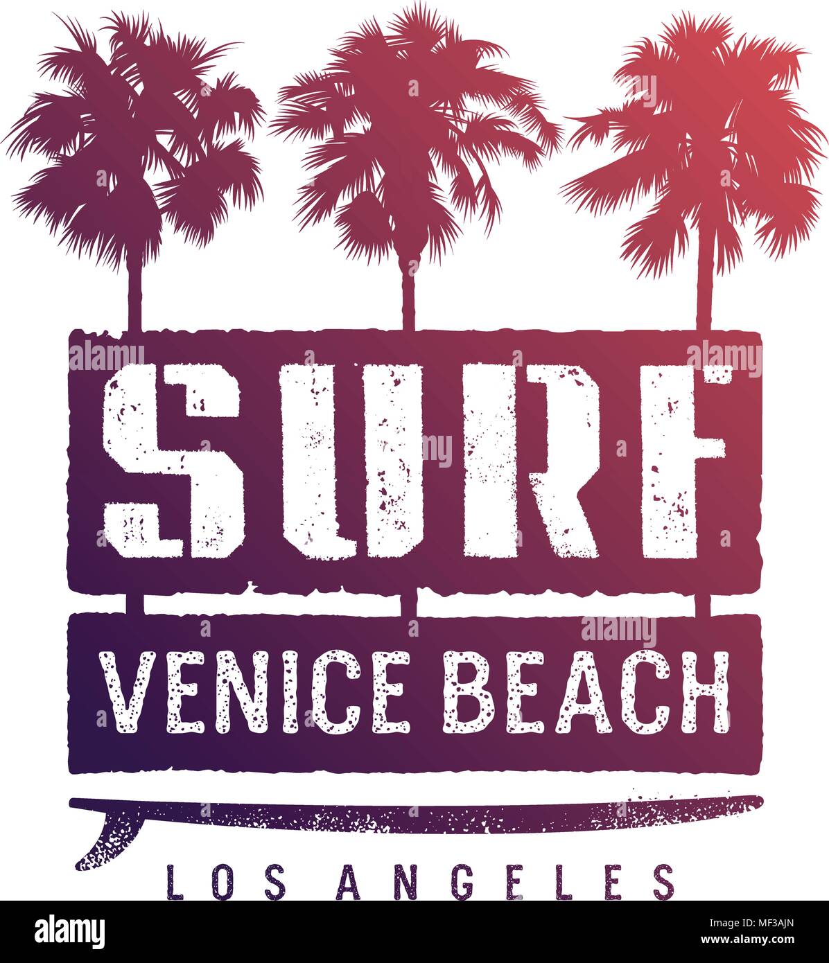 Surfen Artwork. Los Angeles Kalifornien T-shirt Bekleidung Grafiken drucken. Vintage Graphic Tee Stock Vektor