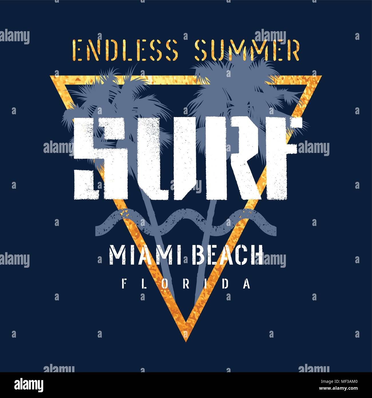 Surfen Artwork. Miami Beach, Florida t-shirt Bekleidung Grafik Design. Vintage Graphic Tee Stock Vektor