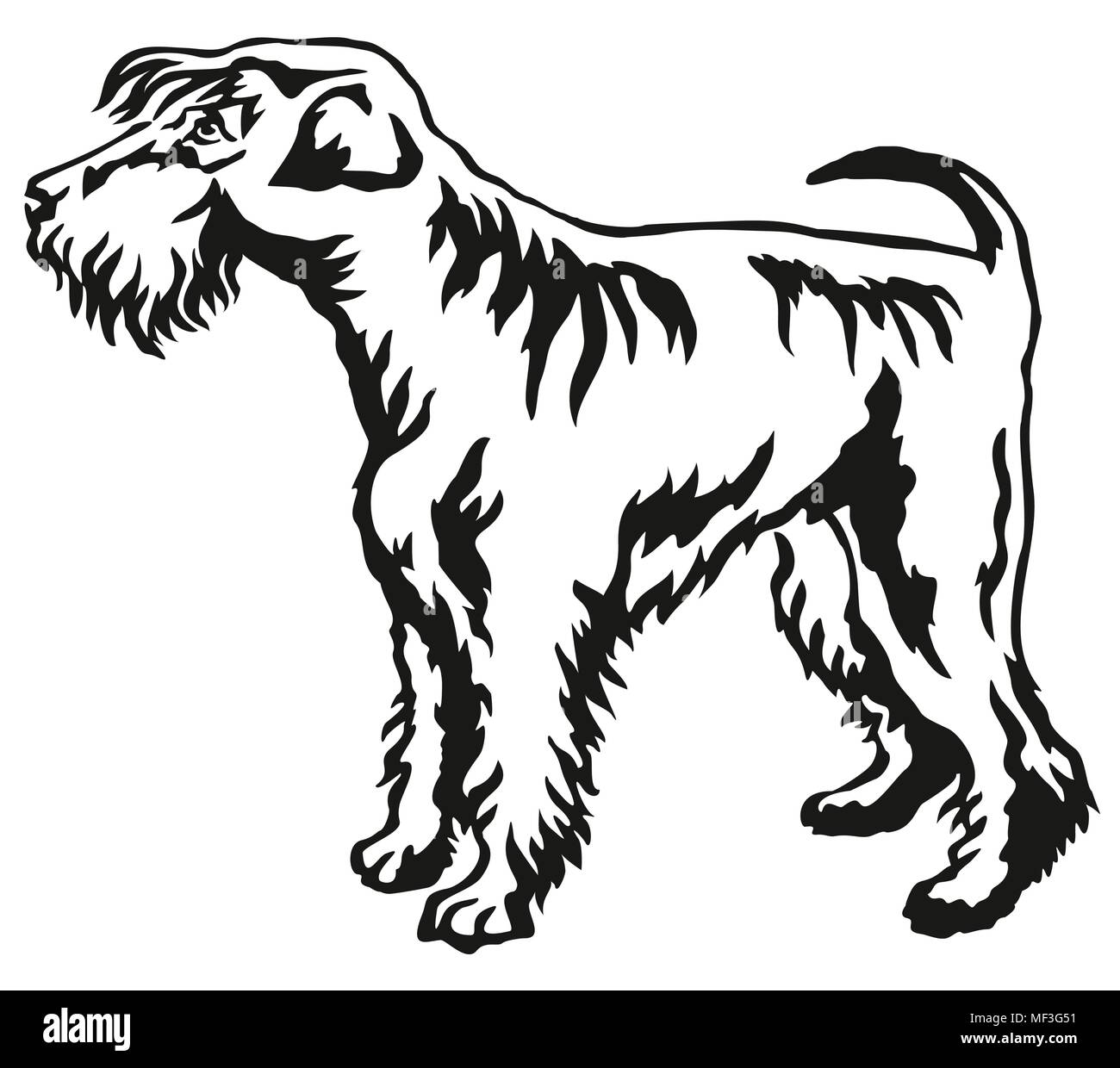 Dekorative Portrait von ständigen im Profil Schnauzer, Vektor isoliert Abbildung in schwarz auf weißem Hintergrund Stock Vektor