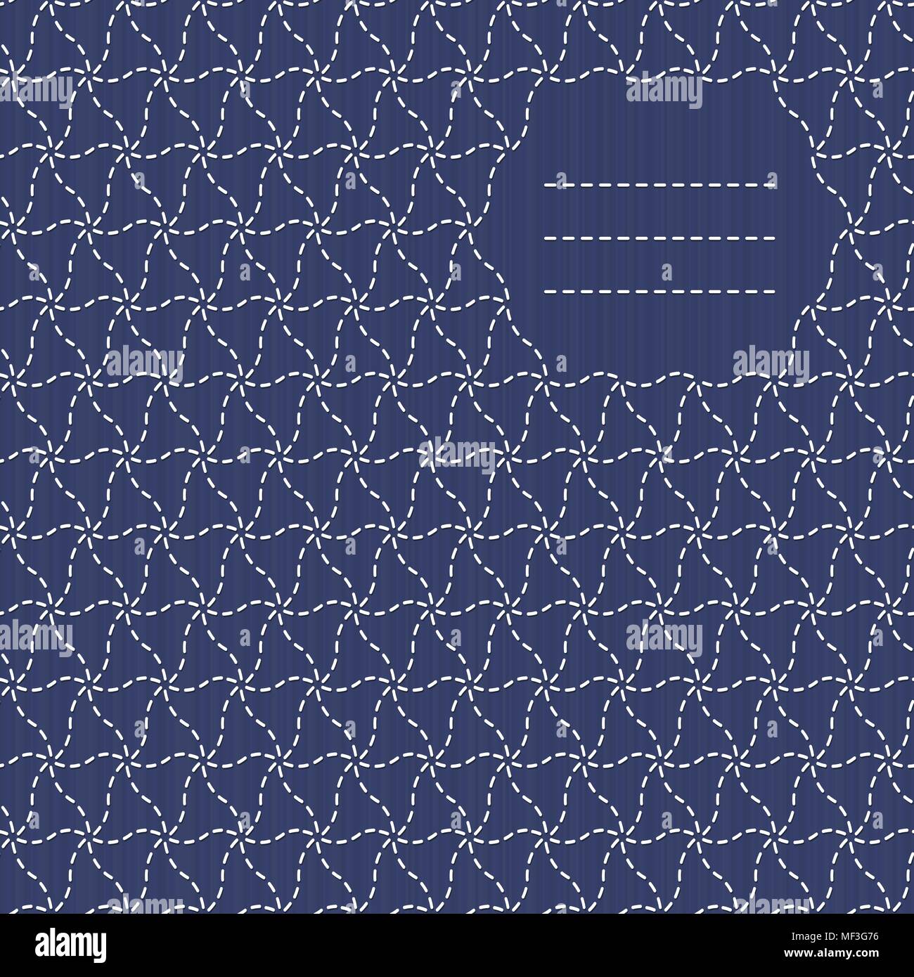 Traditionelle japanische Stickerei Verzierung und Textrahmen. Monochrome Sashiko motif-plover (chidori). Abstract vector Kulisse. Handarbeit Textur. C Stock Vektor