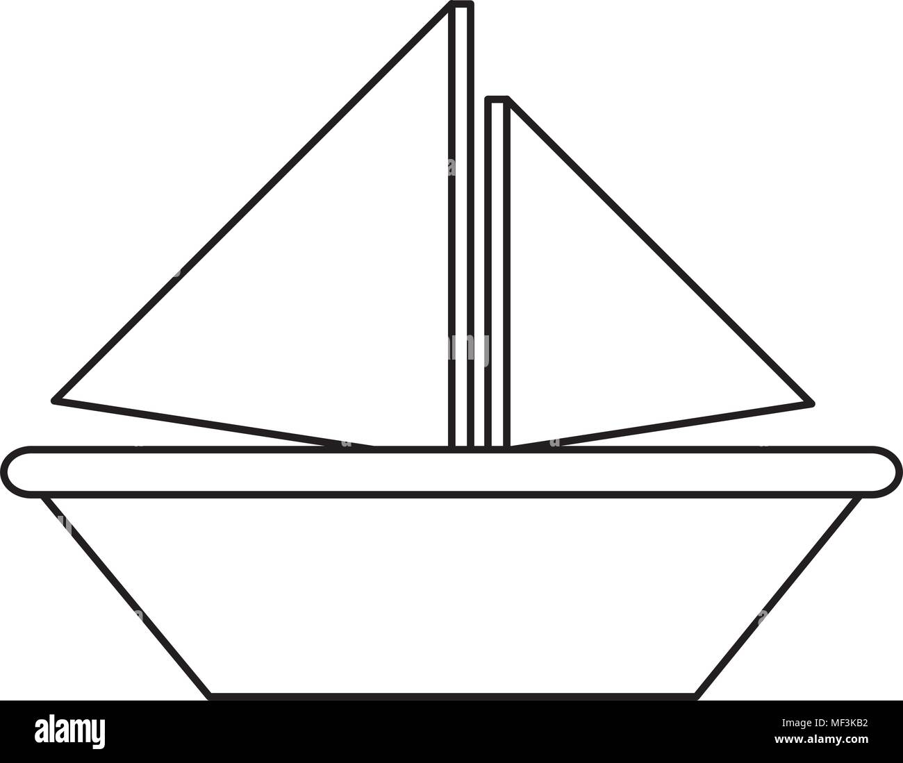 Line Holz Segelboot Meer Transport Richtung Vector Illustration Stock Vektor