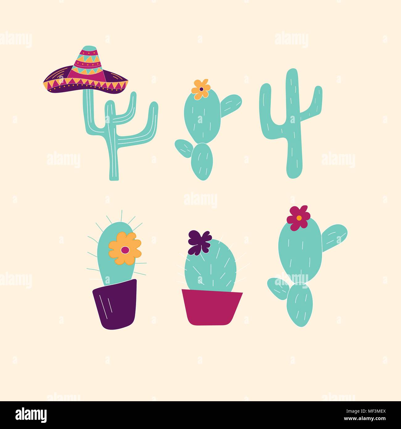 Hand cactus Symbole gezeichnet. Kann für Banner oder Karte für Cinco de Mayo Feier verwendet werden. Urlaub Poster. Vektor mexikanische Fiesta. Stock Vektor