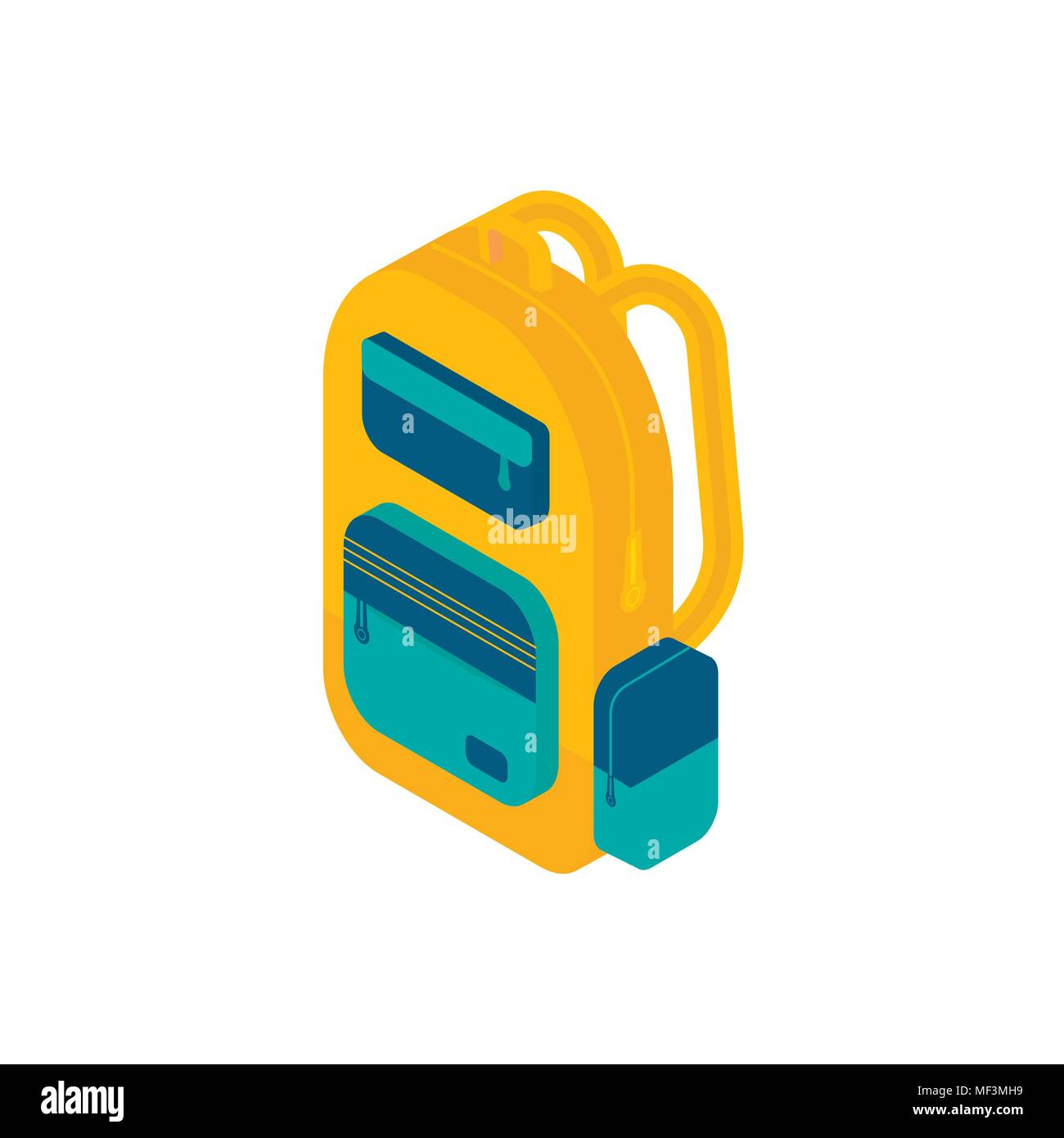 Isometrische Rucksack Symbol. 3d-school Supplies mit Student's Tasche. Vektor zurück zu Hintergrund Schule mit Schreibwaren. Büro Zubehör. Stock Vektor