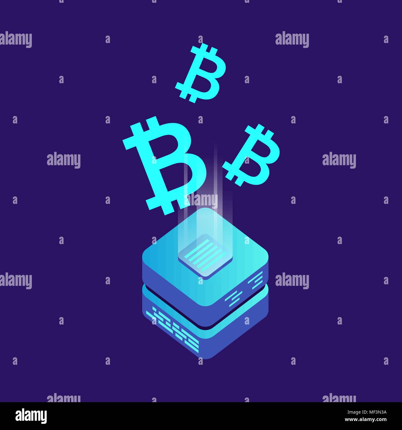 Bergbau bitcoin server Vektor Symbol Isometrische Stil. Blockchain crypto Geld farm Rechenzentrum Hintergrund. Block Chain Konzept. Stock Vektor