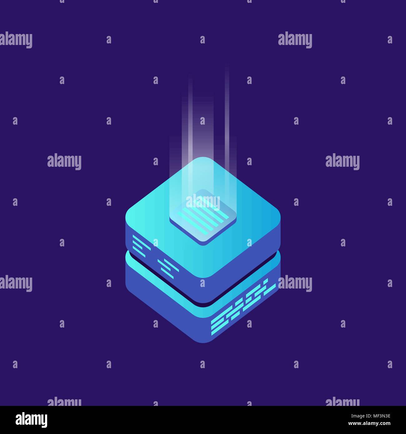 Bergbau bitcoin server Vektor Symbol Isometrische Stil. Blockchain crypto Geld farm Rechenzentrum Hintergrund. Block Chain Konzept. Stock Vektor