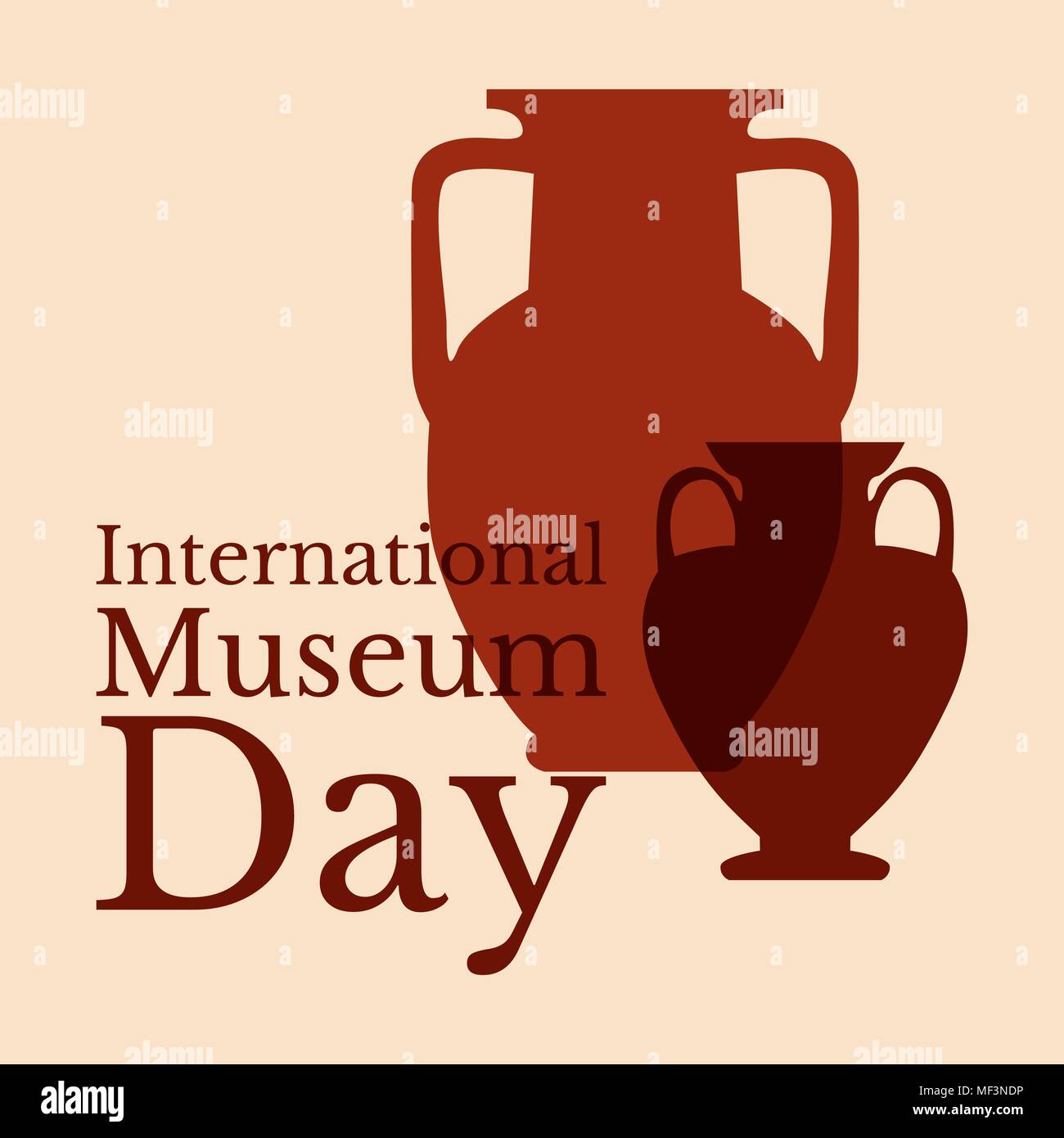 Internationalen Museumstag. Das Konzept der Veranstaltung. 18. Mai. Ferienwohnung name und zwei griechische Vasen. Beige Hintergrund Stock Vektor
