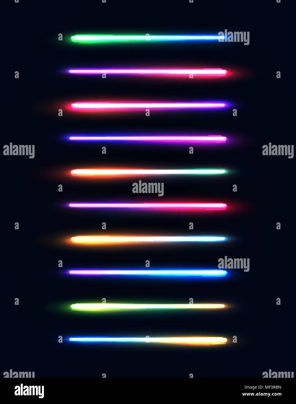 Neon Leuchtröhren eingestellt. Bunt leuchtende Streifen auf dunkelblauem  Hintergrund isoliert. Leuchtende gradient Lampen Elemente Pack für die  Nacht oder Game Design. Farbe hell Vector Illustration Stock-Vektorgrafik -  Alamy