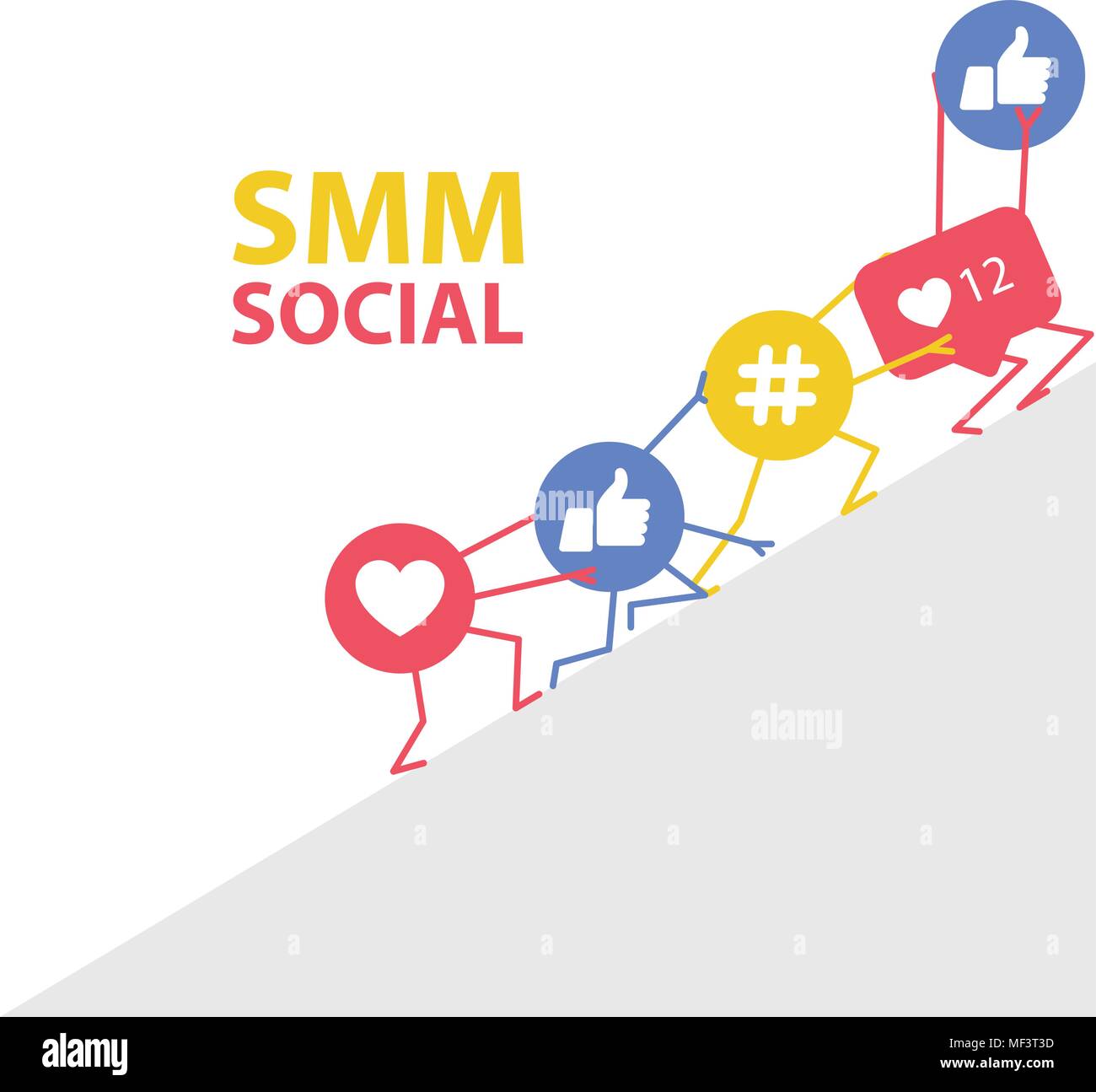 Smm Förderung und Social Marketing - hashtags Symbole gegenseitig unterstützen. Stock Vektor