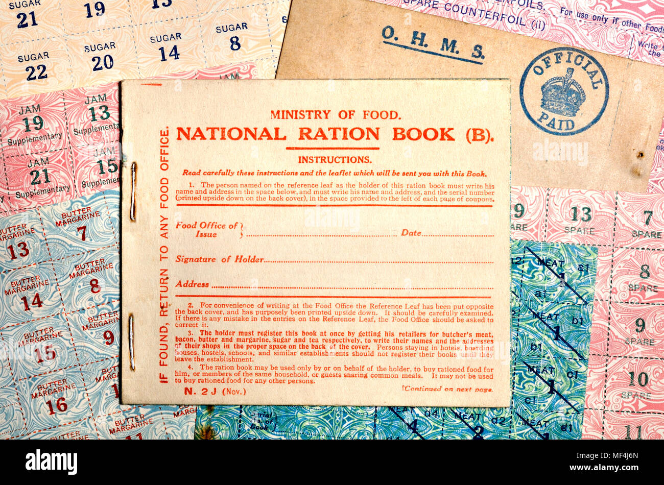 Ersten Weltkrieg britische Bezugsschein Stockfoto
