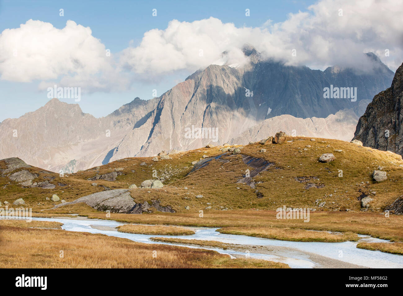 Österreich, Tirol, Stubaier Alpen, Stubaital, Hohes Moos, Habicht Berg Stockfoto