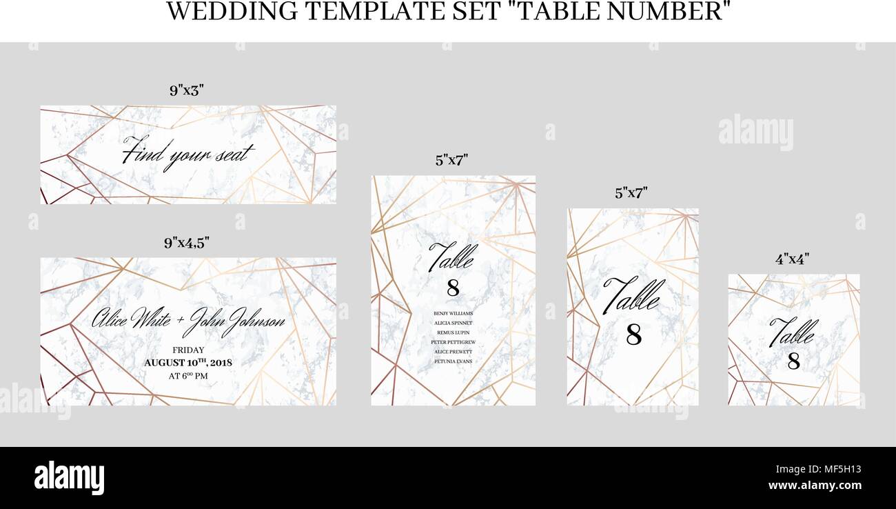 Hochzeit template Set Table Anzahl Karten Stock Vektor