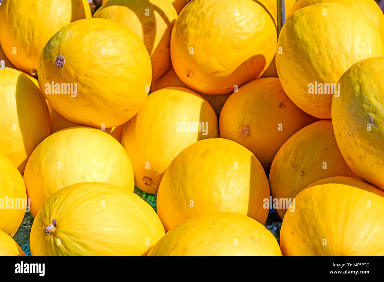 Süße Honigmelone (Cucumis melo) Frucht Hintergrund Stockfoto