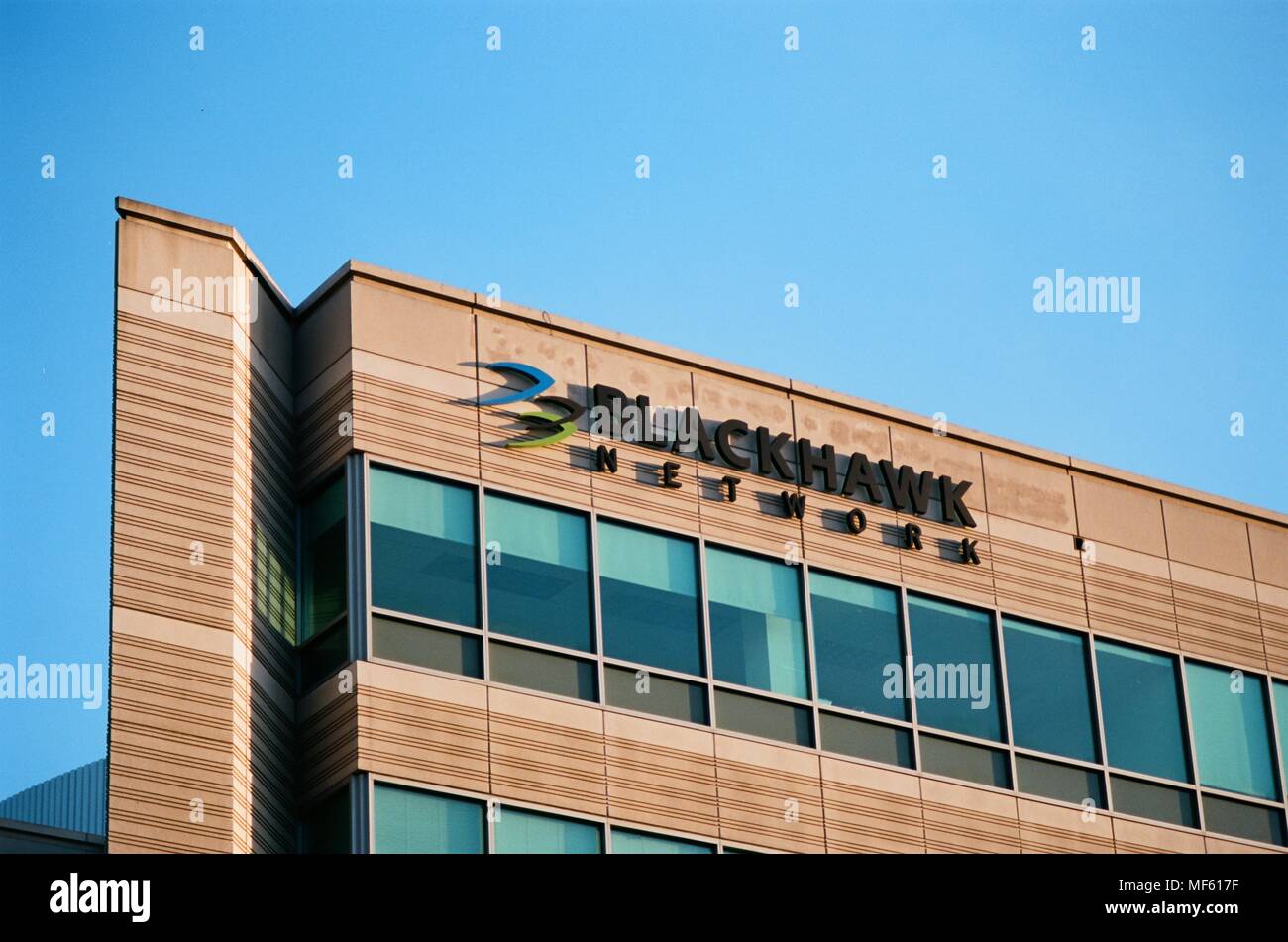 In der Nähe von Zeichen mit Logo für Software Firma Blackhawk Netzwerk in Pleasanton, Kalifornien, 26. März 2018. () Stockfoto