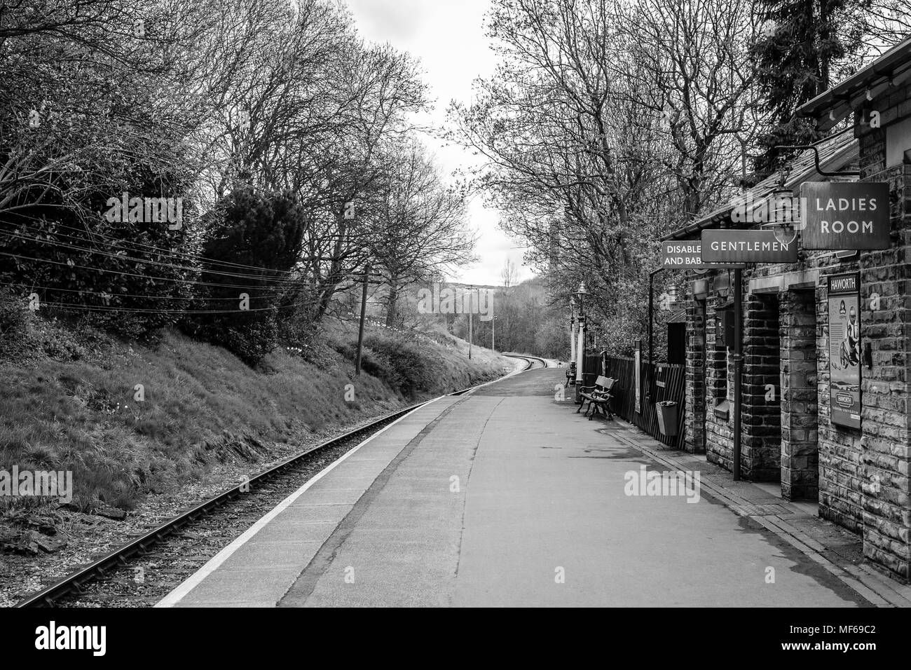Haworth Bahnhof auf dem Raiden Worth Valley Railway Line. Stockfoto