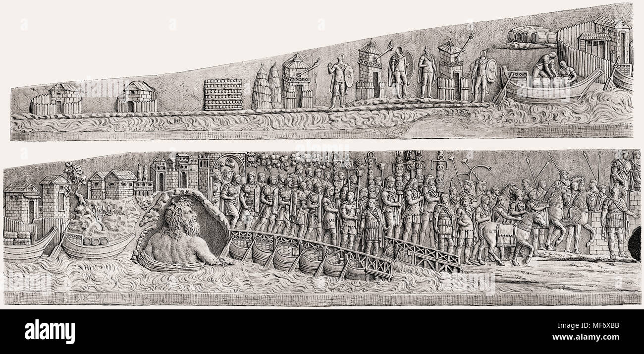 Bas-Relief der Dakischen Kriege des Trajan Spalte, einem römischen Siegessäule in Rom, Italien Stockfoto