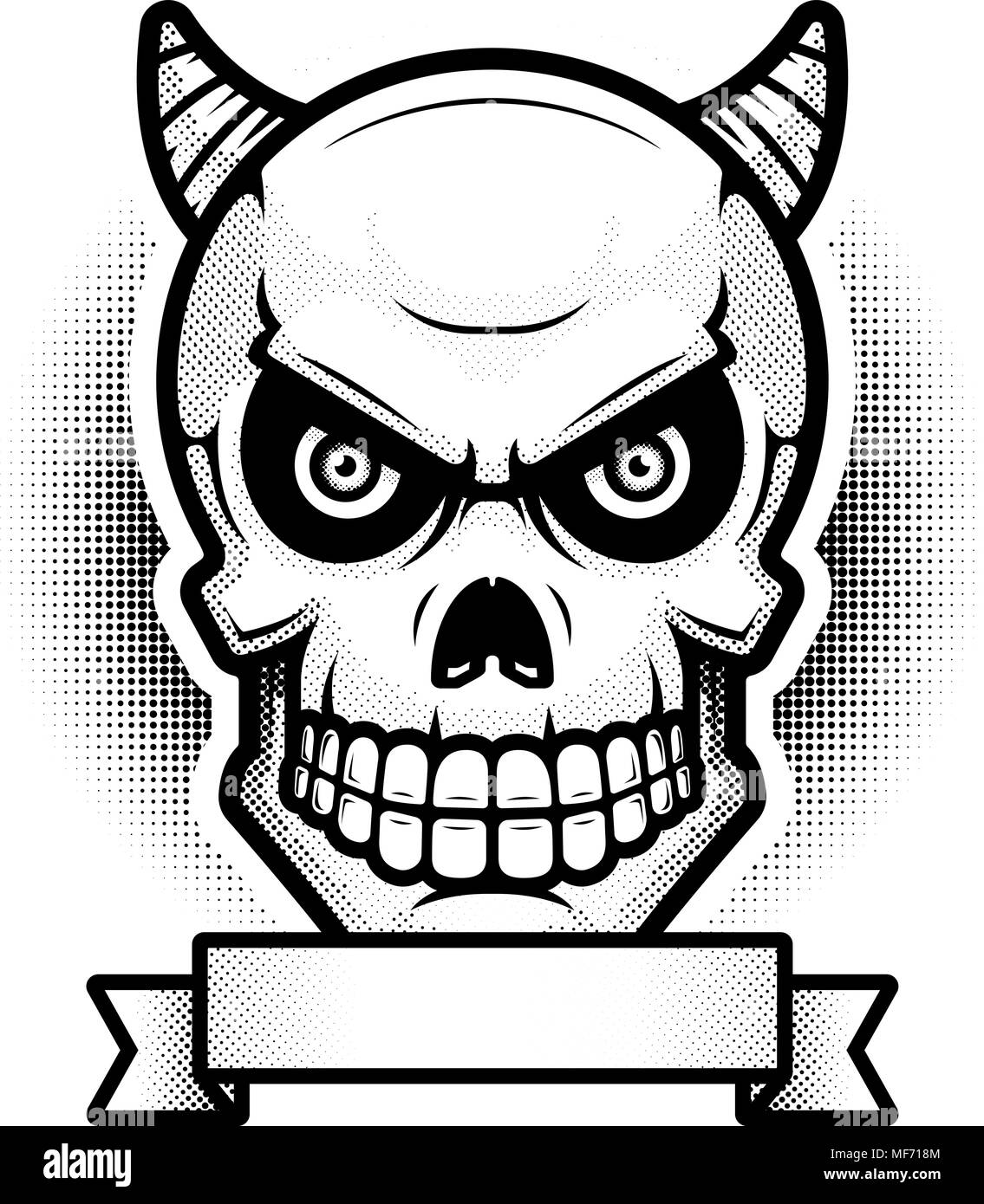 Eine Abbildung von einem Dämon Schädel mit Banner. Stock Vektor