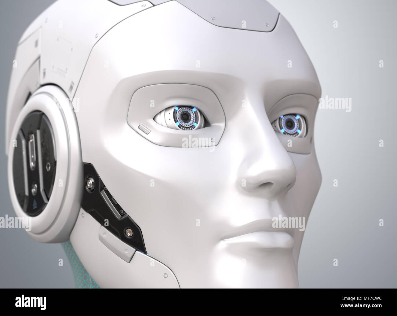 Robot Kopf Nahaufnahme. 3D-Darstellung Stockfoto