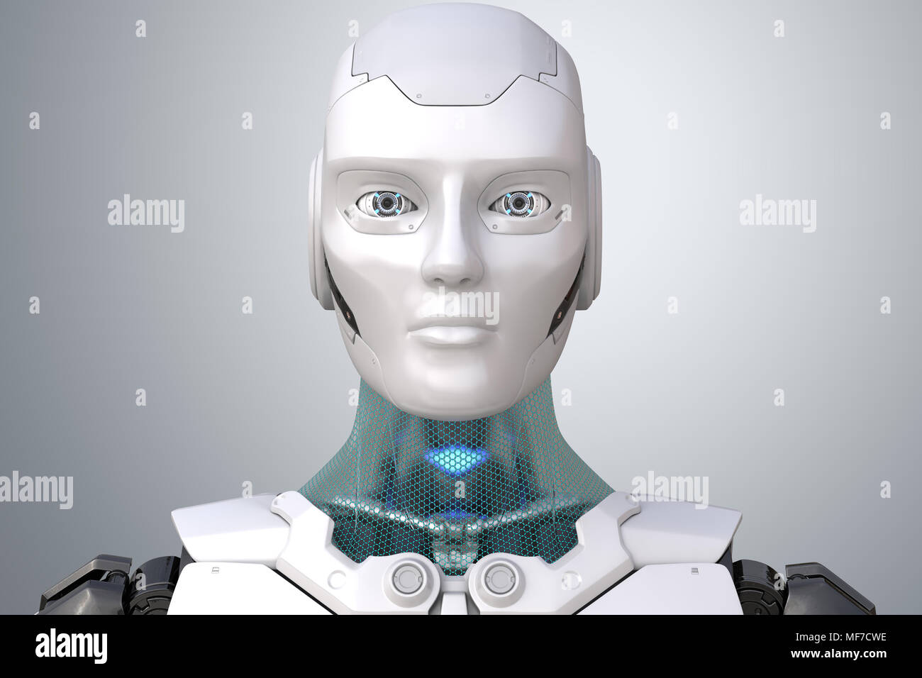 Robot Kopf im Gesicht. 3D-Darstellung Stockfoto