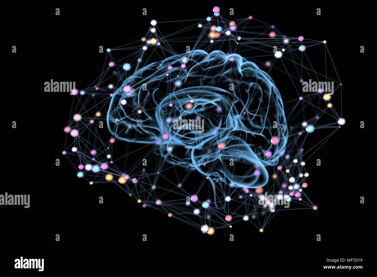 Darstellung der denkprozesse im Gehirn. 3D-Darstellung Stockfoto