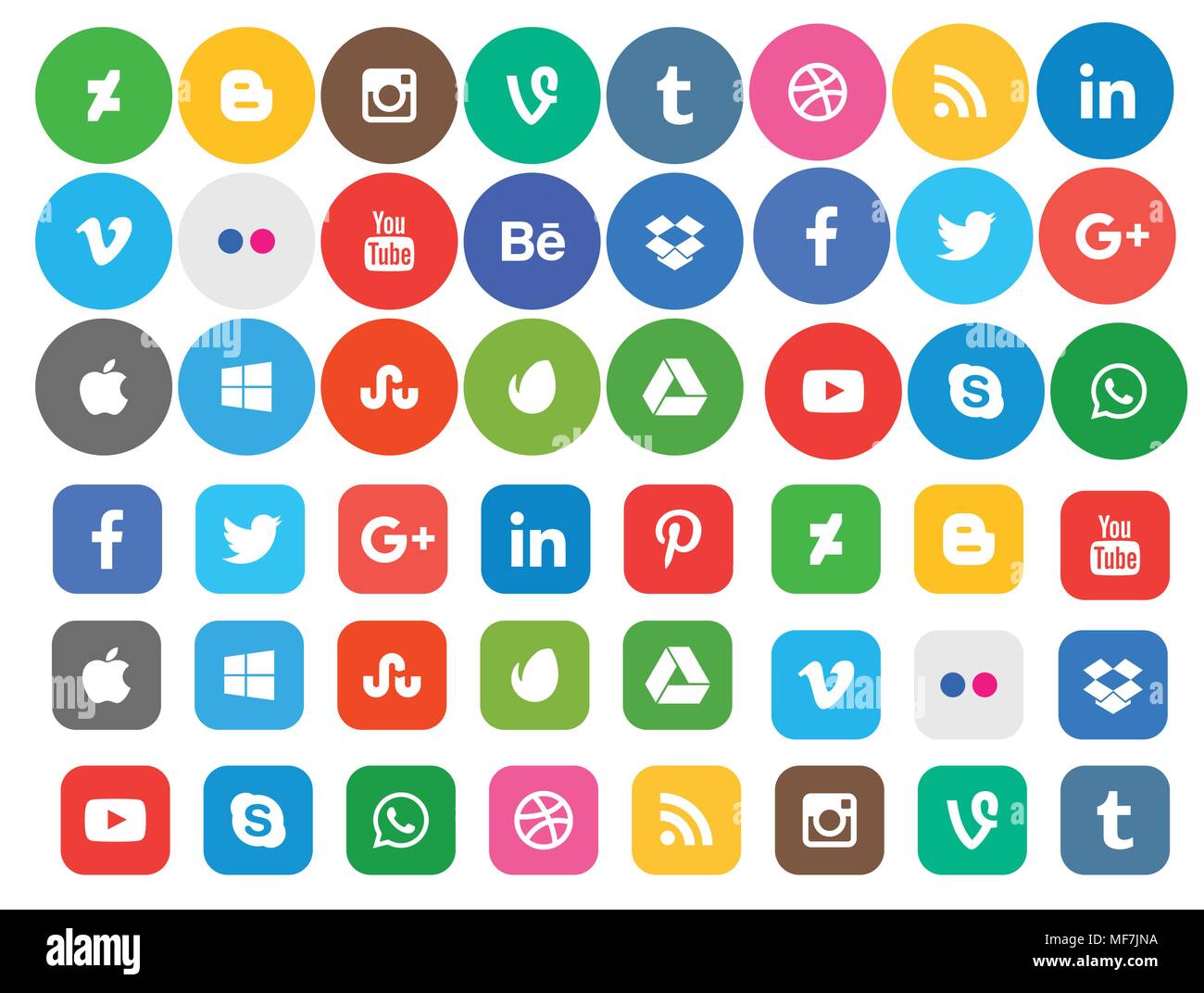 Social media Icon Sammlung mit verschiedenen Arten von Web-Taste Icon Set Stock Vektor