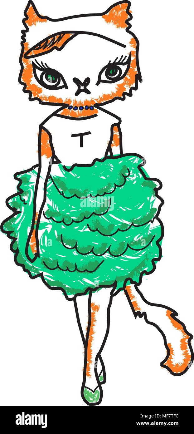 Katze in einem Kleid. Vector Illustration. Stock Vektor