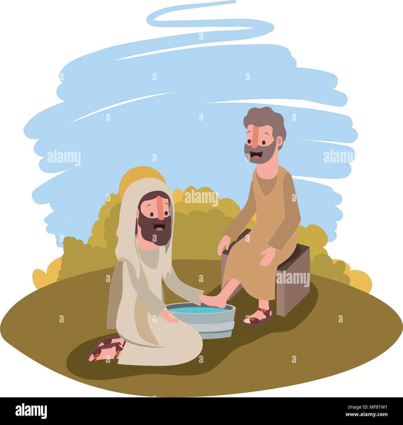 Jesus Waschen der Füße eines Apostels im Lager Vector Illustration Design Stock Vektor