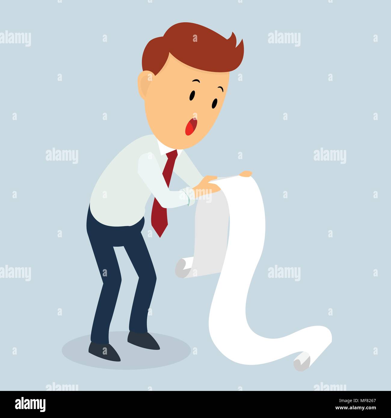 Usinessman schockiert halten Schulden schreiben, cartoon Geschäftsmann für Business Konzept - Flachbild Vector Illustration Stock Vektor