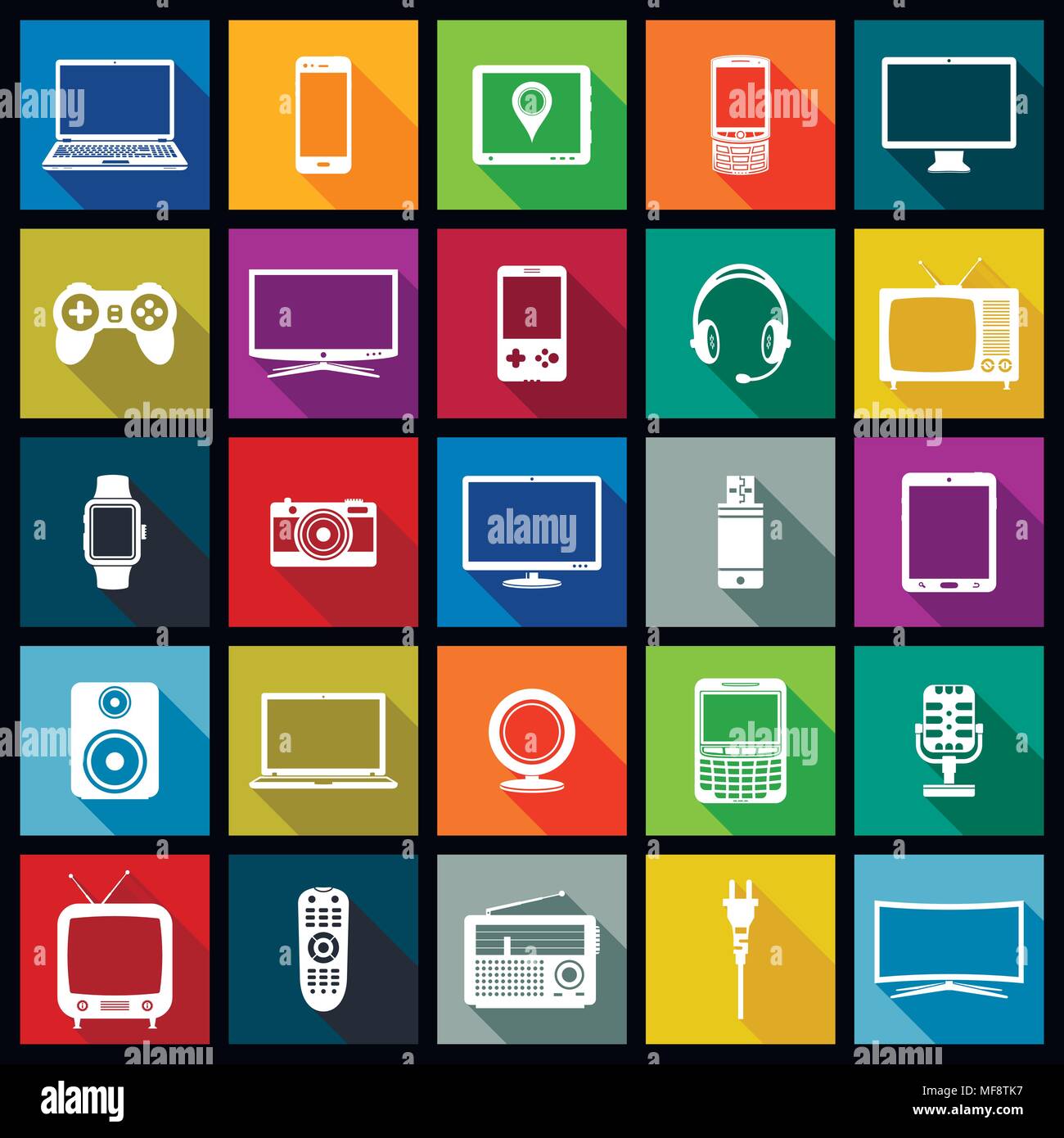 Moderne digitale Geräte und elektronische Geräte flach Symbole gesetzt. Vector Illustration. Stock Vektor