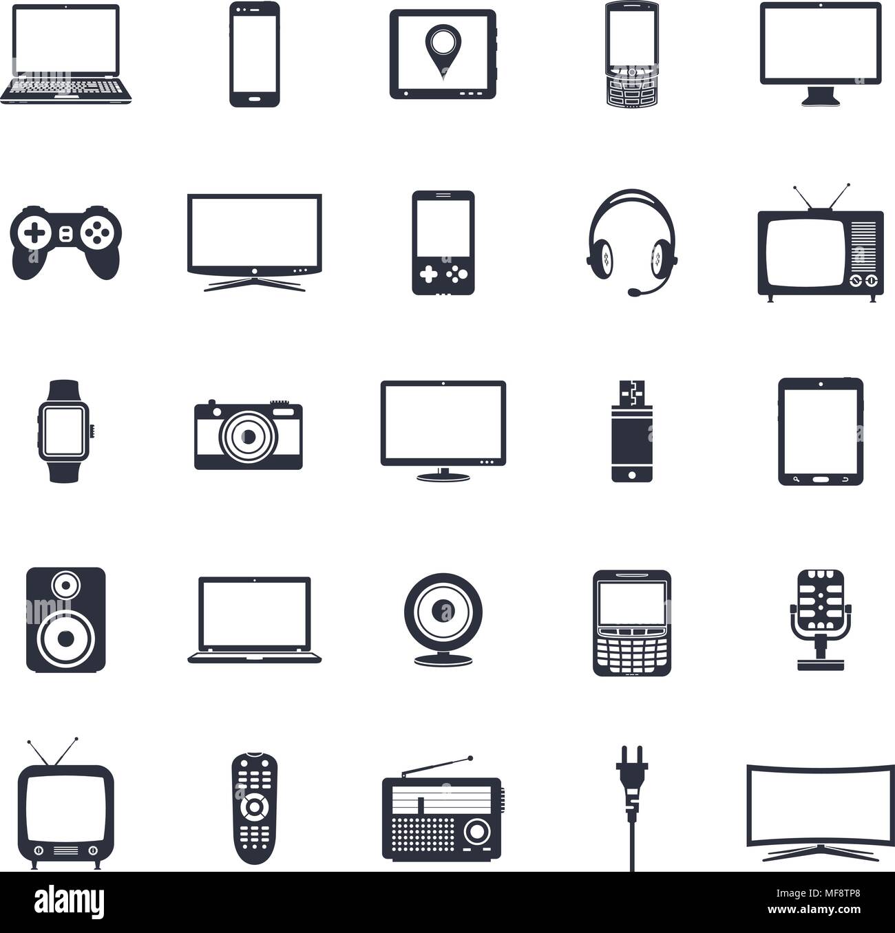 Moderne und retro elektronische Geräte, Technik gadgets Symbole gesetzt. Vector Illustration. Stock Vektor