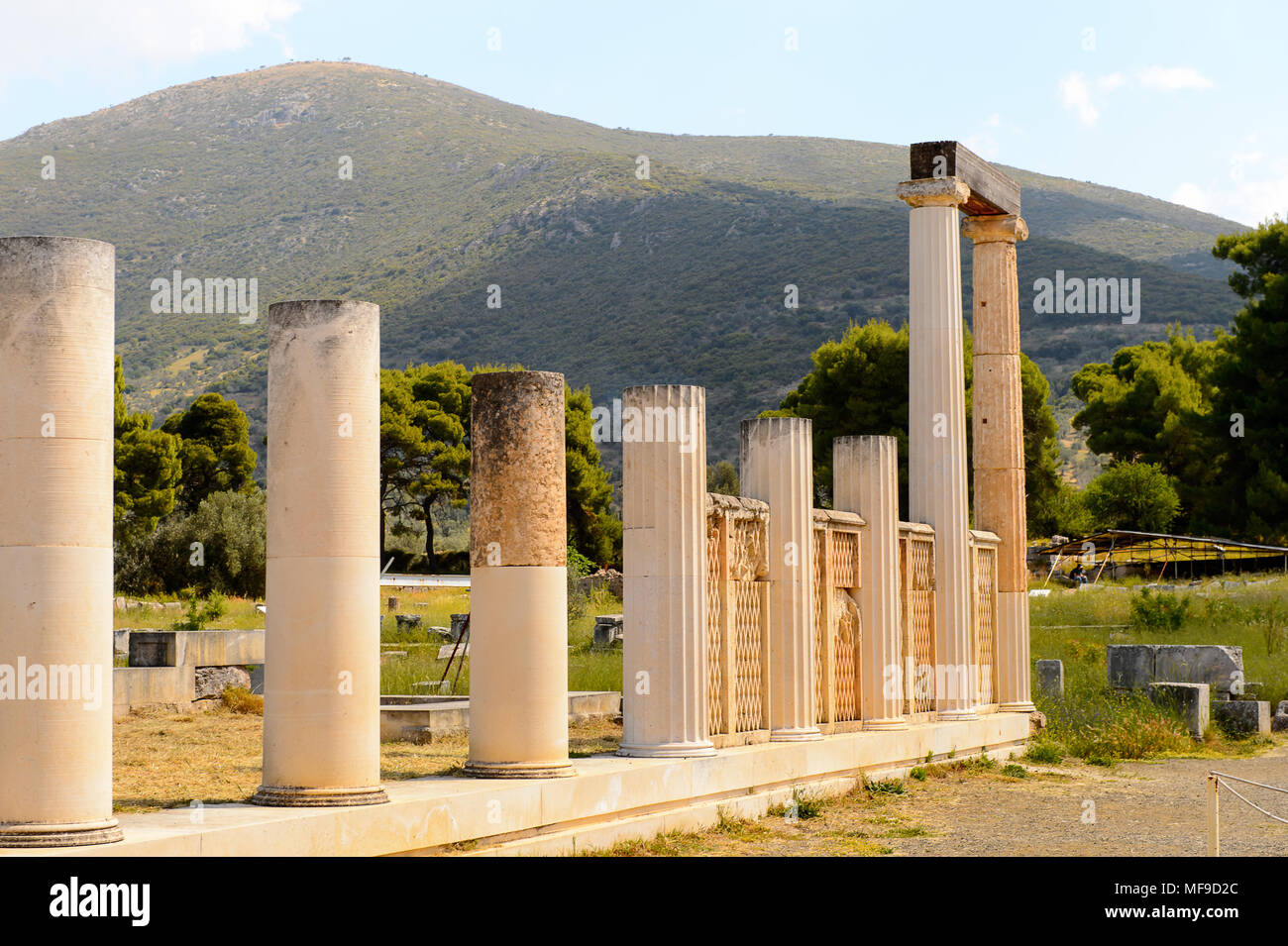 Spalten der Abaton von Epidaurus, Peloponnes, Griechenland. Heiligtum ...